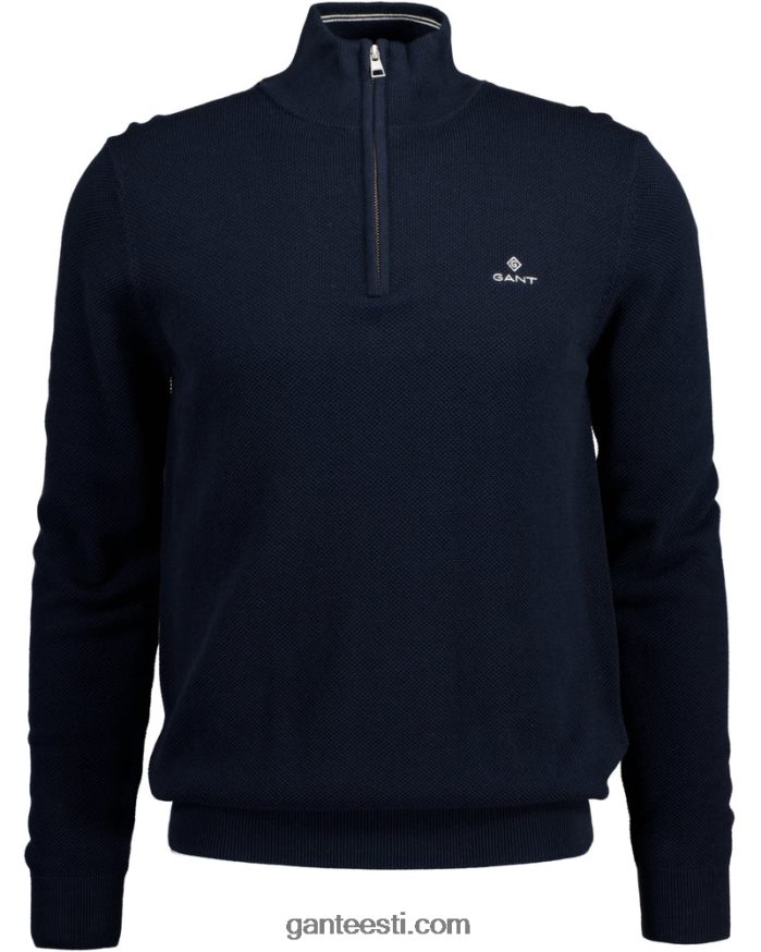 GANT mehed õhtusinine puuvillane pikee pool lukuga kampsun NBR64N352