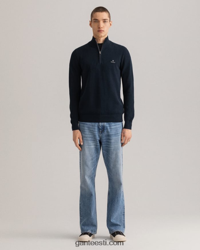 GANT mehed õhtusinine puuvillane pikee pool lukuga kampsun NBR64N352