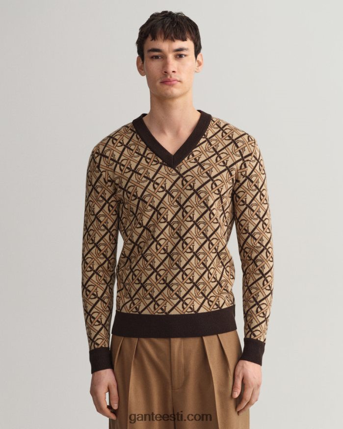 GANT mehed rikkalik pruun monogramm meriino v-kaelusega kampsun NBR64N363