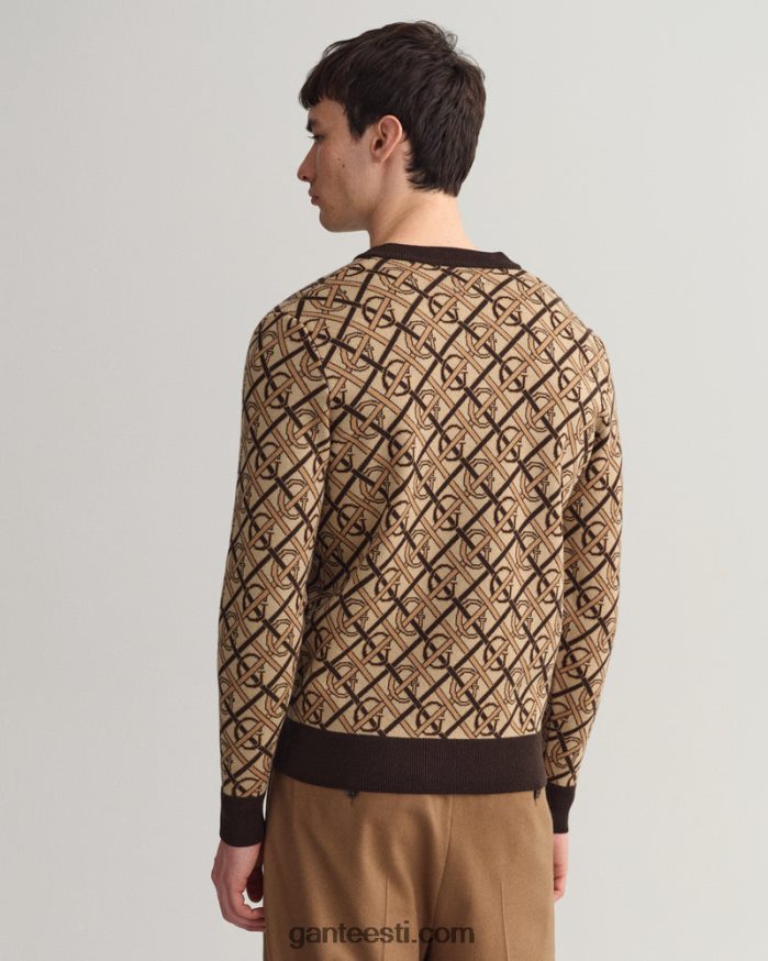 GANT mehed rikkalik pruun monogramm meriino v-kaelusega kampsun NBR64N363