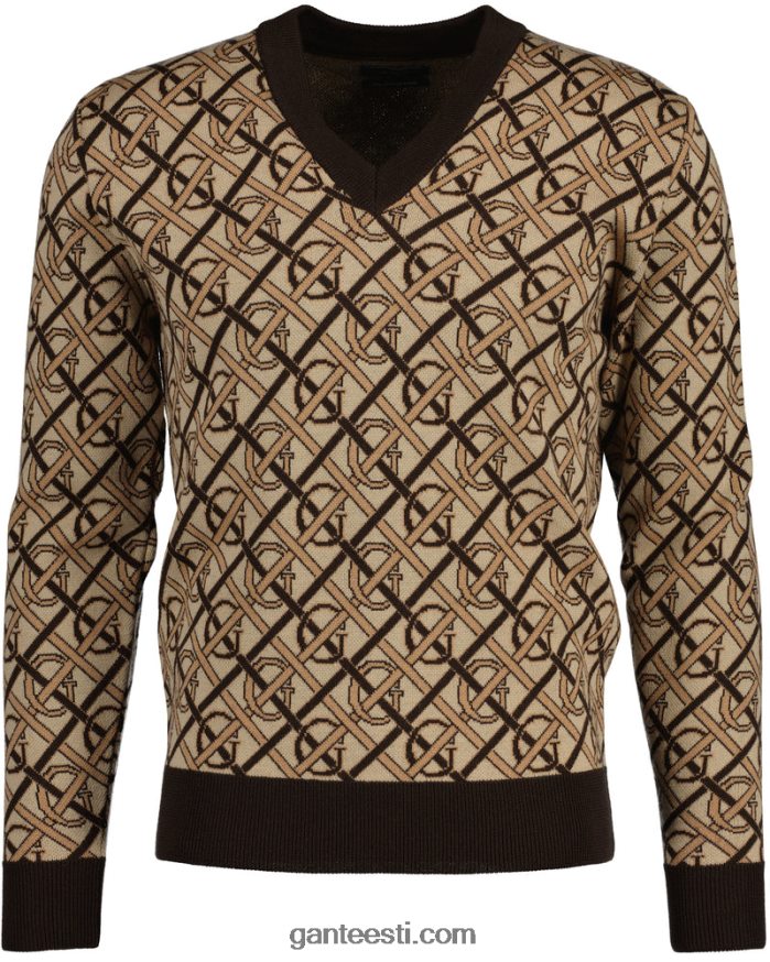 GANT mehed rikkalik pruun monogramm meriino v-kaelusega kampsun NBR64N363
