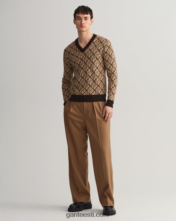 GANT mehed rikkalik pruun monogramm meriino v-kaelusega kampsun NBR64N363