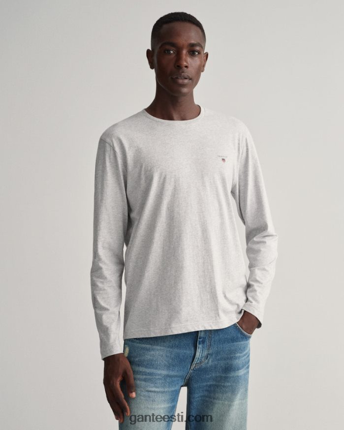 GANT mehed helehall melanž originaal pikkade varrukatega T-särk NBR64N185