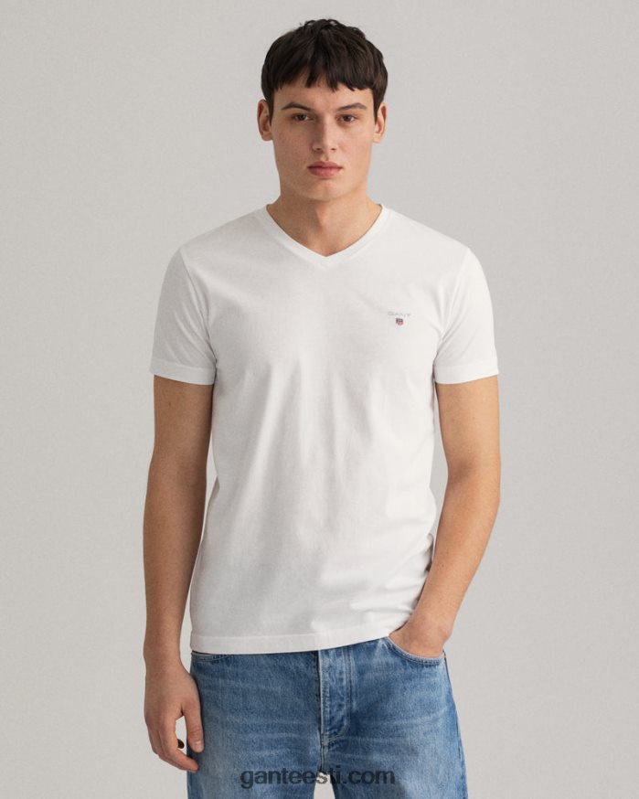 GANT mehed valge originaal slim fit v-kaelusega T-särk NBR64N156