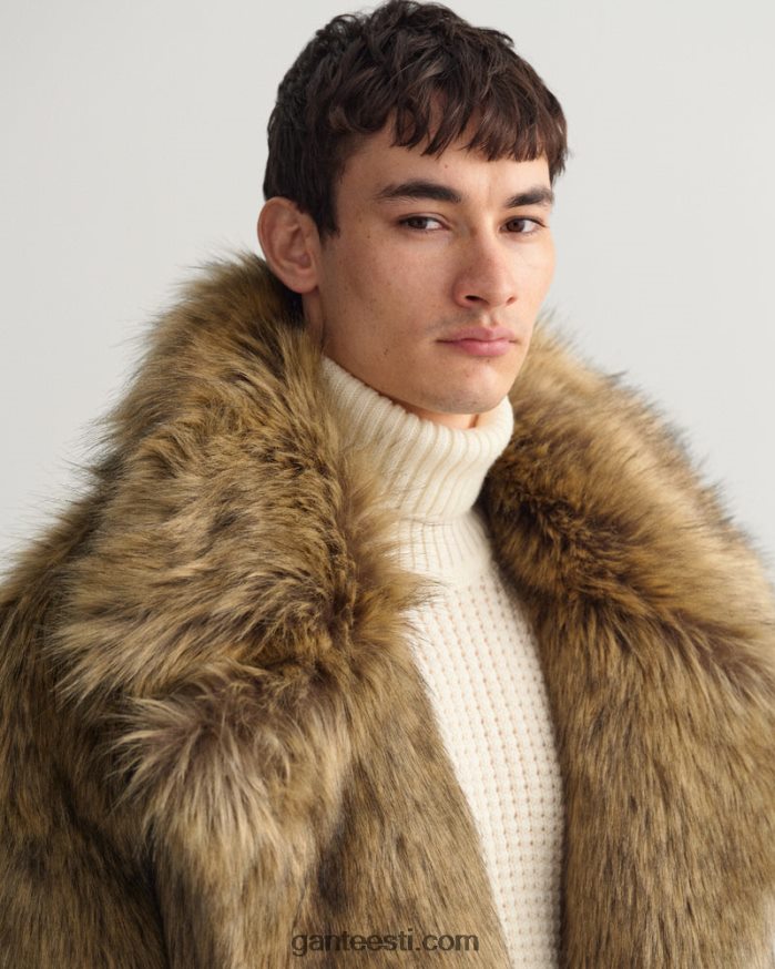 GANT mehed pruunikaspruun kunstkarusnahast mantel NBR64N396