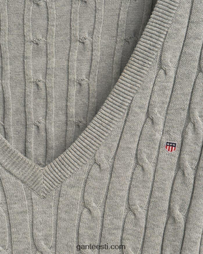 GANT naised helehall melanž veniv puuvillase kaabliga v-kaelusega kampsun NBR64N664