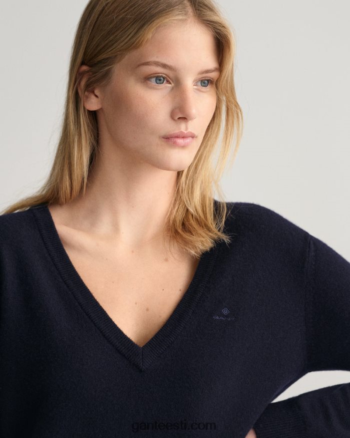 GANT naised õhtusinine ülipeen lambavillane v-kaelusega kampsun NBR64N695