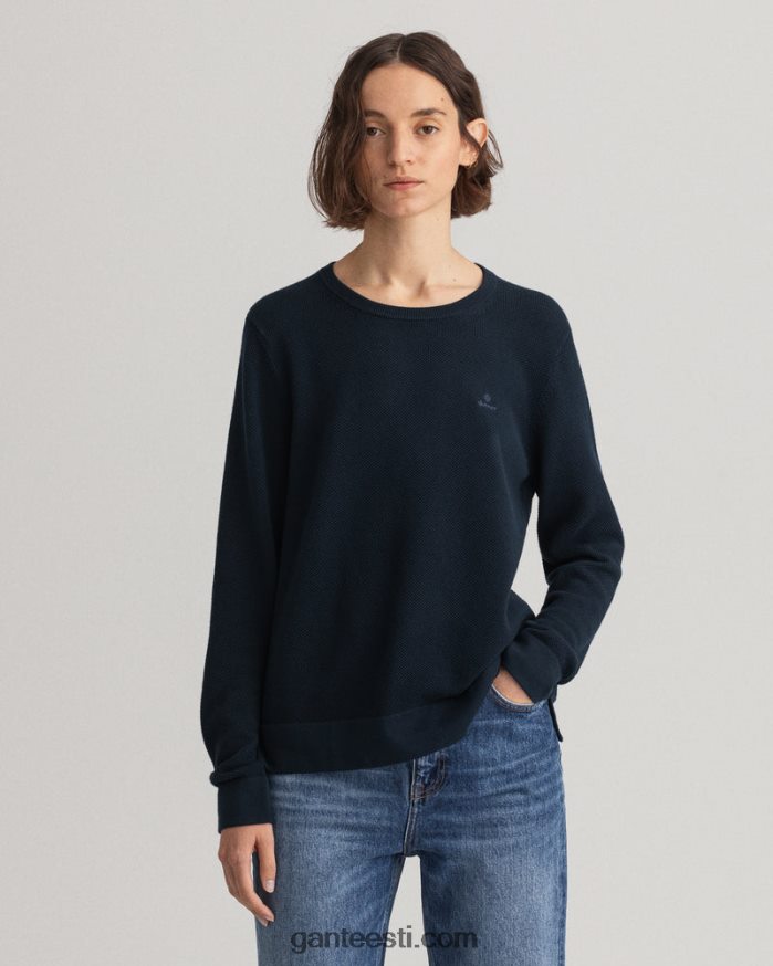 GANT naised õhtusinine puuvillane pikee kaelusega kampsun NBR64N698