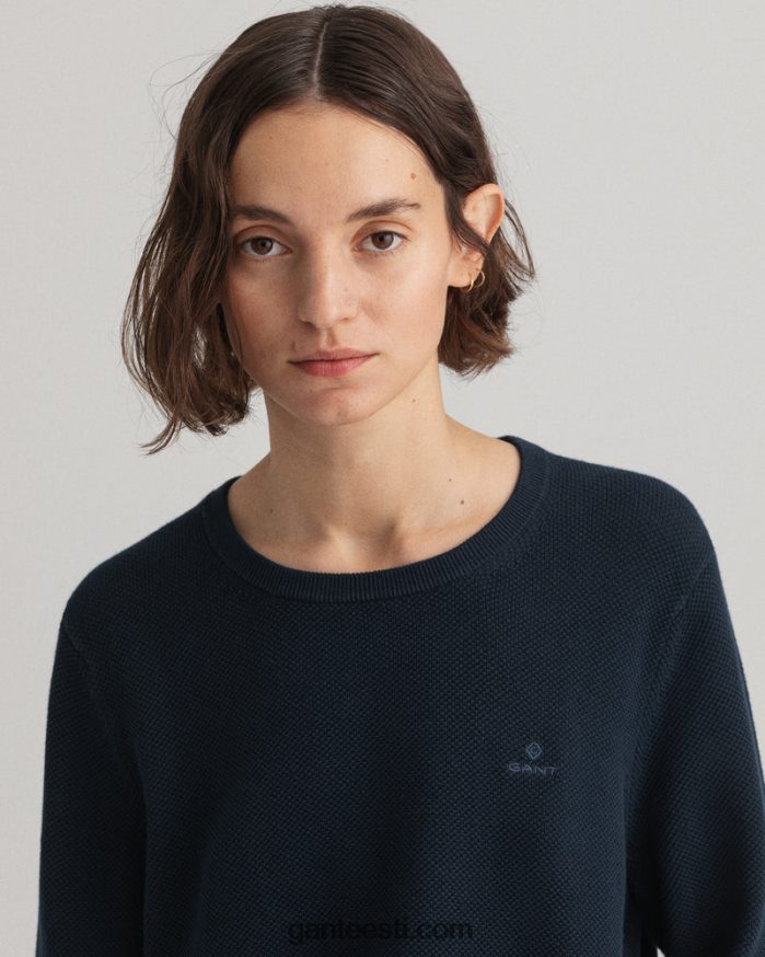 GANT naised õhtusinine puuvillane pikee kaelusega kampsun NBR64N698