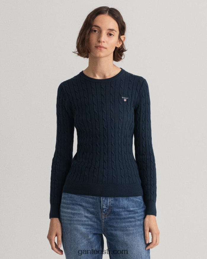 GANT naised õhtusinine veniv puuvillane kaabel-kaelusega kampsun NBR64N693