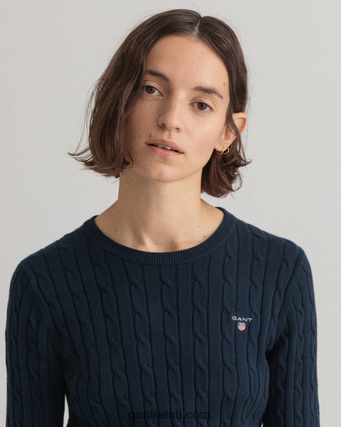 GANT naised õhtusinine veniv puuvillane kaabel-kaelusega kampsun NBR64N693
