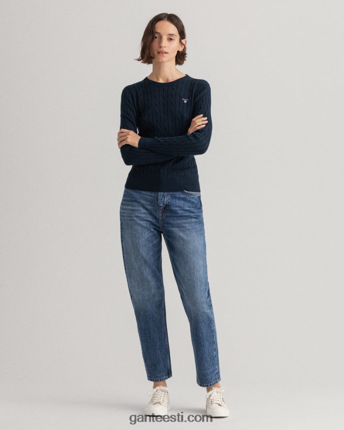 GANT naised õhtusinine veniv puuvillane kaabel-kaelusega kampsun NBR64N693