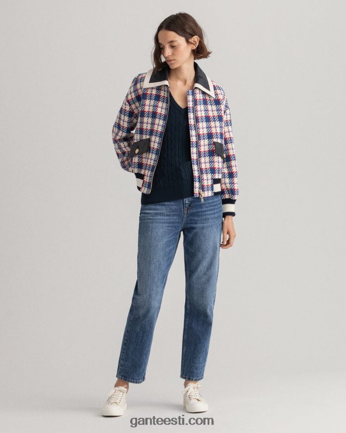 GANT naised õhtusinine veniv puuvillase kaabliga v-kaelusega kampsun NBR64N691