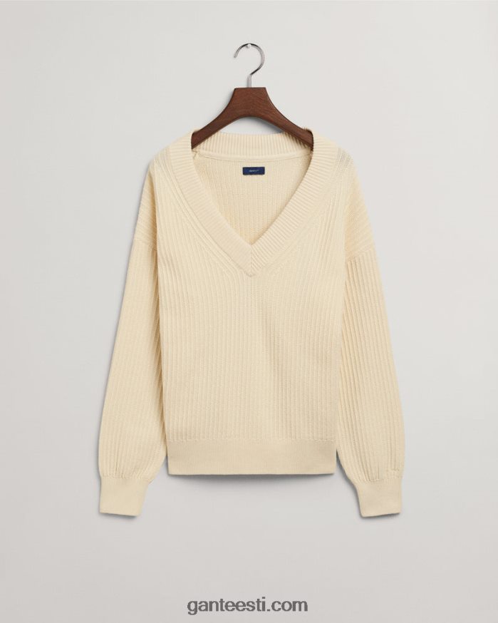 GANT naised kreem puuvillane soonikuga v-kaelusega kampsun NBR64N659