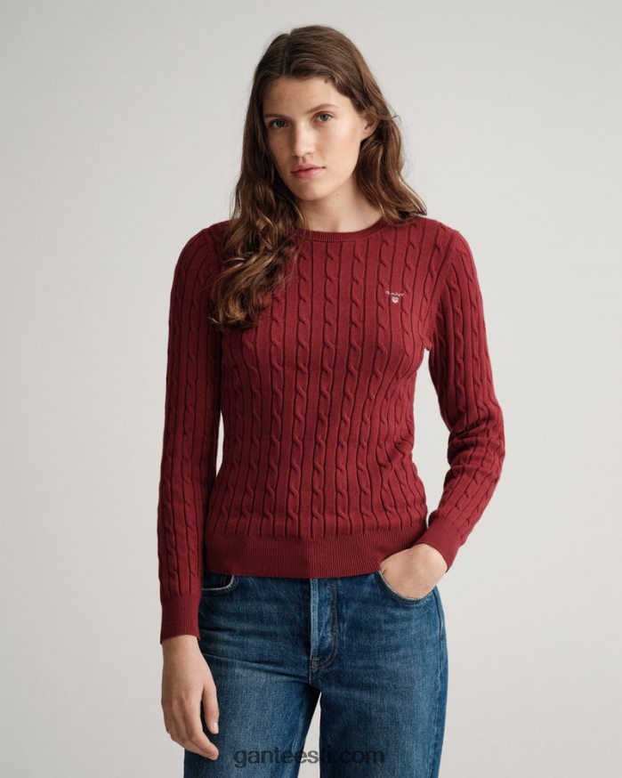 GANT naised punetav punane veniv puuvillane kaabel-kaelusega kampsun NBR64N706
