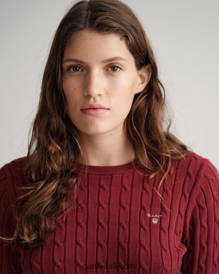 GANT naised punetav punane veniv puuvillane kaabel-kaelusega kampsun NBR64N706