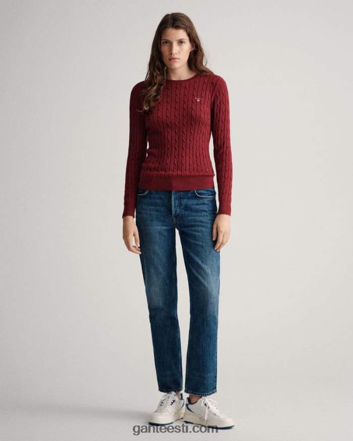 GANT naised punetav punane veniv puuvillane kaabel-kaelusega kampsun NBR64N706