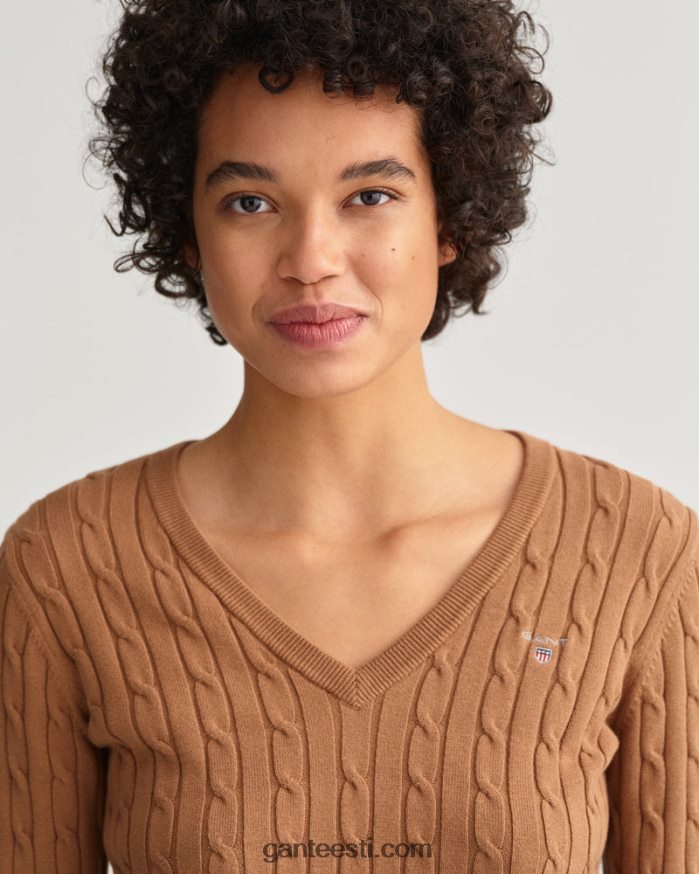 GANT naised röstitud pähkel veniv puuvillase kaabliga v-kaelusega kampsun NBR64N690