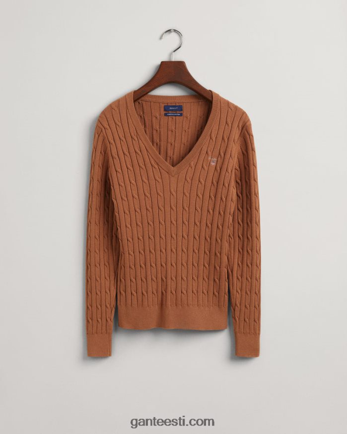 GANT naised röstitud pähkel veniv puuvillase kaabliga v-kaelusega kampsun NBR64N690