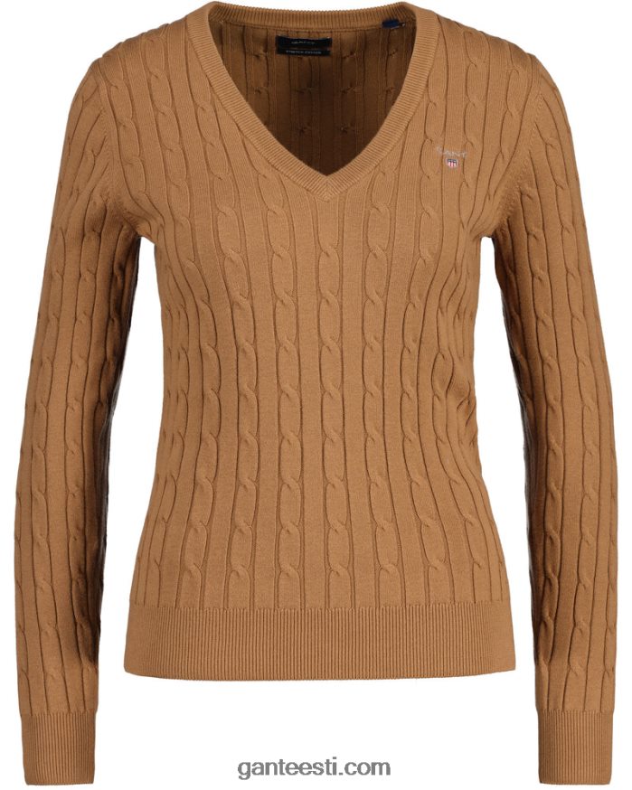 GANT naised röstitud pähkel veniv puuvillase kaabliga v-kaelusega kampsun NBR64N690