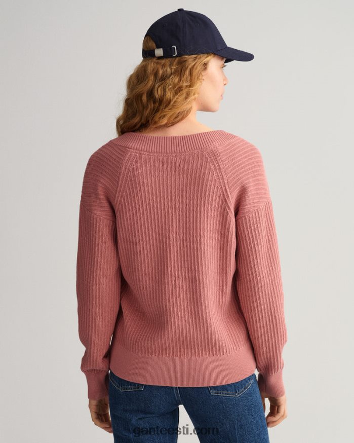 GANT naised terrakota roosa puuvillane soonikuga v-kaelusega kampsun NBR64N679