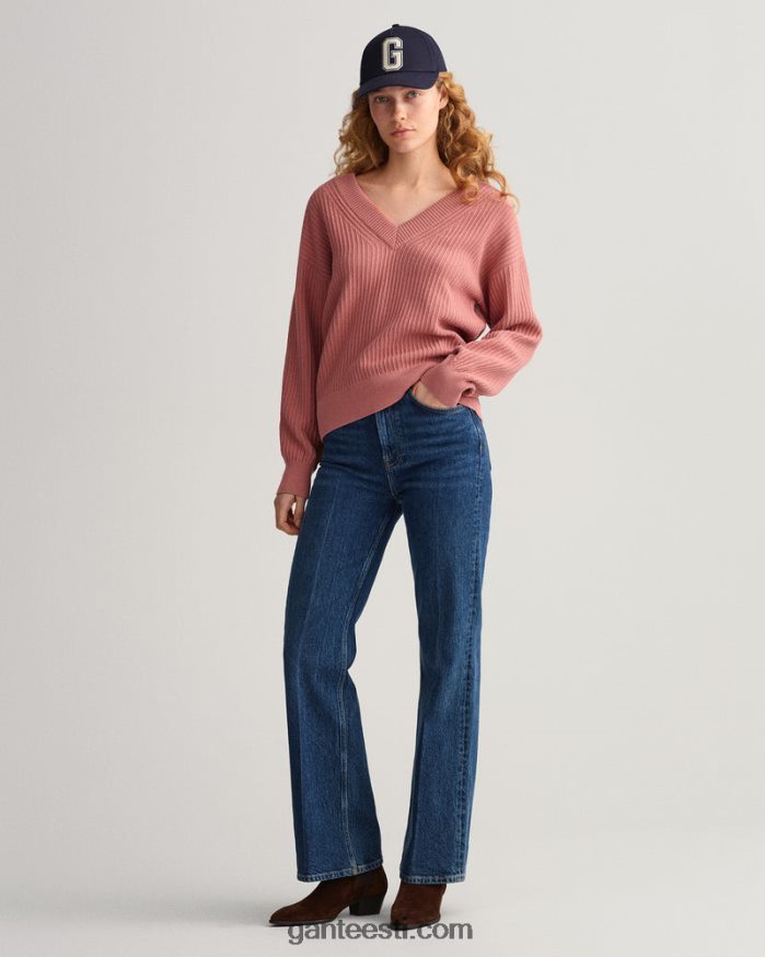 GANT naised terrakota roosa puuvillane soonikuga v-kaelusega kampsun NBR64N679