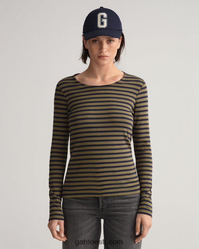 GANT naised jahimees roheline triibuline pikkade varrukatega soonik T-särk NBR64N638