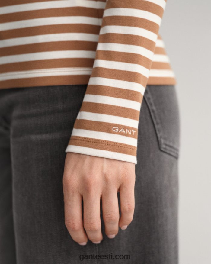 GANT naised röstitud pähkel triibuline pikkade varrukatega soonik T-särk NBR64N600