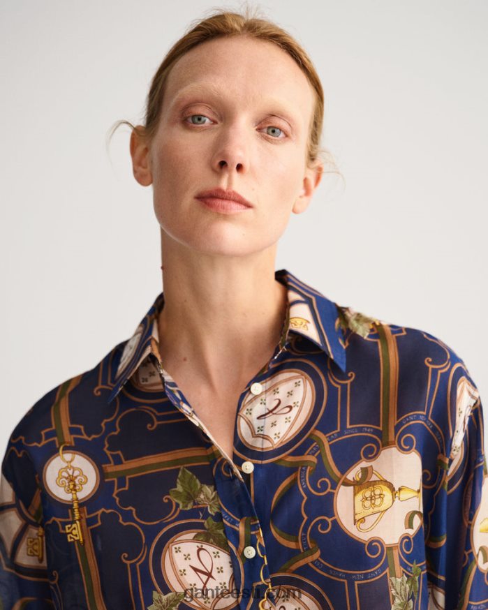 GANT naised õhtusinine lõdvestunud istuvusega ameerika luksuslik puuvillane siidisärk NBR64N586